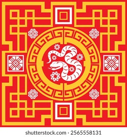 Chinese Ornament with Wood Snake Themed to Celebrate Chinese New Year in 2025