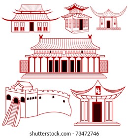 Chinese outlined traditional buildings