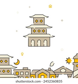 Chinese pagoda filled line vector icon, simple illustration, related bottom border.