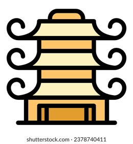 Chinese pagoda icon outline vector. China building. Asian house color flat