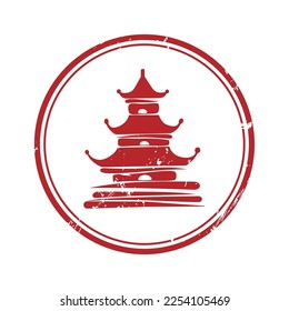 Chinese pagoda round grunge rubber vector stamp