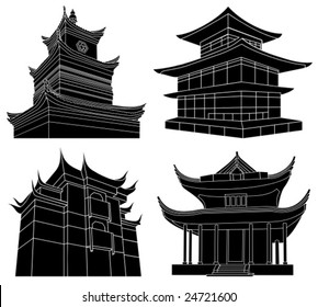 Chinese pagoda silhouettes, highly detailed, vector illustration