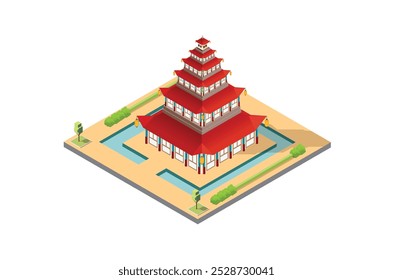 Chinese pagoda vector isometric icon. Asian buildings Temples historic city