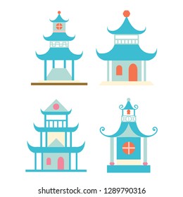 Chinese Pagodas Buildings Vectors isolated Elements Set