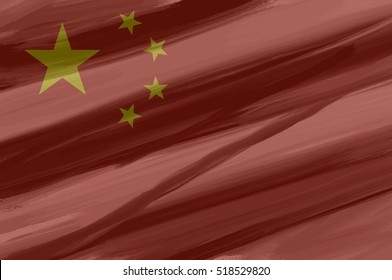 Chinese painted / drawn vector flag. Dramatic, unusual look. Vector file contains flag and texture layers