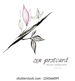 Chinese painting - zen-like natural hand-made vector watercolor flower illustration