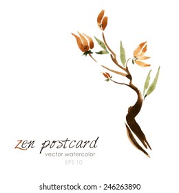 Chinese painting - zen-like natural hand-made vector watercolor flower illustration