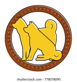 chinese pair dog round frame decoration