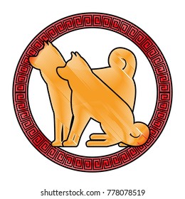 chinese pair dog round frame decoration