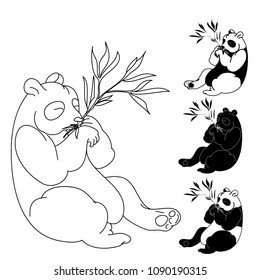 Chinese Panda with bamboo left vector isolate on white background.