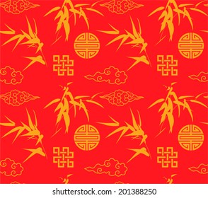 Chinese panda bamboo seamless background