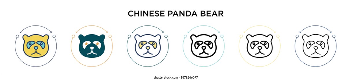 Icono del oso panda chino en estilo relleno, delgado, contorno y trazo. Ilustración vectorial de dos diseños de iconos vectores de oso panda de color y negro chino se pueden usar para móviles, ui, web