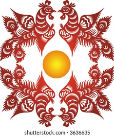Chinese Paper Cut of Phoenix design (Vector)