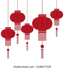 Papel chino cortando linterna con fondo blanco rojo