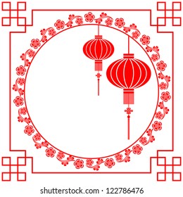 Chinese Paper Cutting Motif Chinese Lantern and Cherry Blossom