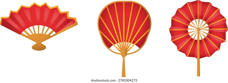 Chinese Paper Fan Vector Set Traditional Oriental Folding Fan Collection