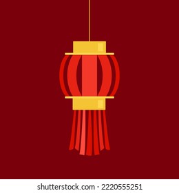 Chinese paper lantern circular shape hang with tassel vector flat illustration. Red Oriental prosperity fortune classic lamp New Year greeting light China holiday culture folk event festival
