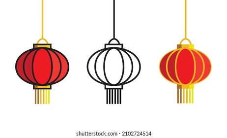 Chinese paper lantern for festival and chinatown decorative purpose vector line and flat style.