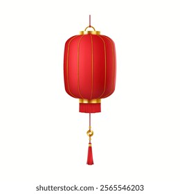 Chinese paper lantern for good luck wish realistic vector illustration. Red festive Asian lamp to celebrate holiday 3d object on white