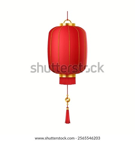 Chinese paper lantern for good luck wish realistic vector illustration. Red festive Asian lamp to celebrate holiday 3d object on white