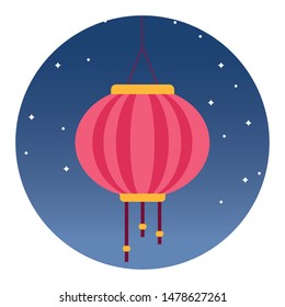 Chinese paper lantern hanging light in the sky at nigh round icon ,vector illustration graphic design.