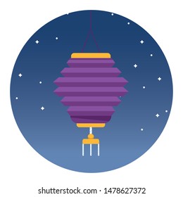 Chinese paper lantern hanging light in the sky at nigh round icon ,vector illustration graphic design.