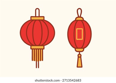 Icono de linterna de papel chino establecido Vector para la celebración del Año Nuevo Lunar. Símbolos festivos tradicionales adecuados para decoraciones, Anuncios, tarjetas y proyectos de diseño navideño.