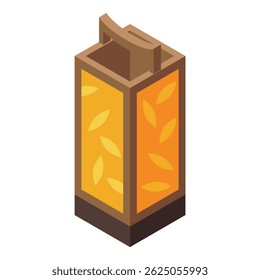 Chinese paper lantern standing with wooden frame, isometric icon