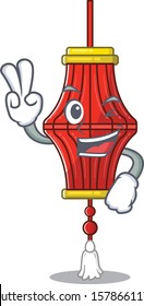 Chinese paper lanterns Character cartoon style with two fingers