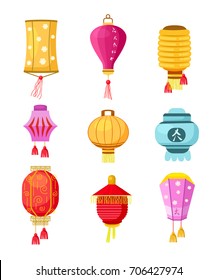 Chinese paper lanterns collection vector illustration