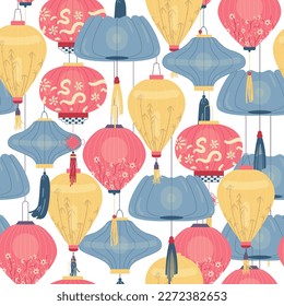 Chinese paper lanterns seamless vector pattern.