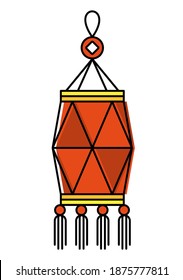 Chinese paper lanterns set. Oriental, Asia and Japan culture. Asia culture symbols, graphic modern illustration. For New year greeting card decoration. Flat vector illustration.