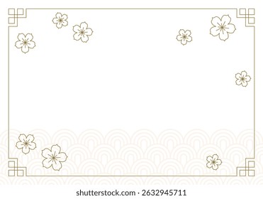 Chinese paper vector background. Japanese style background with golden cherry blossoms