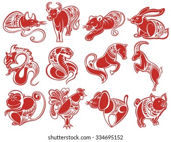 Chinese papercut Zodiac icons