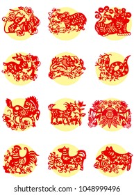 Chinese papercut Zodiac icons animal Paper Cutting