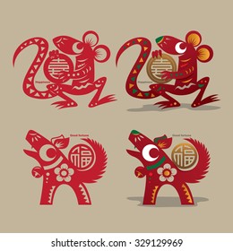 Chinese paper-cutting rat and dog symbols