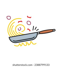 Chinese pasta cut with vegetables and knife isolated color line icon. Vector chinese noodles cooking, homemade noodles with onion