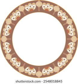 Chinese pastel lanterns motifs repeating pattern round frame border. Use for embroidery framing, plate contour, greeting card, invitation, holiday decor