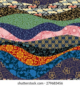 Chinese patchwork, vector oriental style seamless pattern