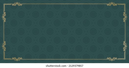 chinese pattern background with golden frame and ornament, applicable for website banner, poster and sign corporate, social media template, oriental menu book restaurant, printing paper wedding invite