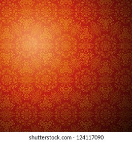 Chinese pattern background. Vector illustration for your fashion design. Stylish elements for web design. Endless eastern red and yellow ornamental. Easy to use and change color.