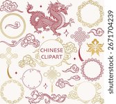 Chinese pattern clipart Bundle. 30 Silhouette digital ornament. Hand Drawn asian vector Clipart. Chinese dragon