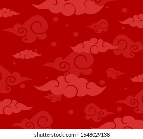 Chinese pattern with clouds  Traditional asian ornament. Red decorative  vector  fabric texture. 