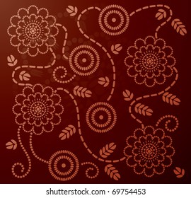 Chinese pattern with flower, leaves and swirls made from circle