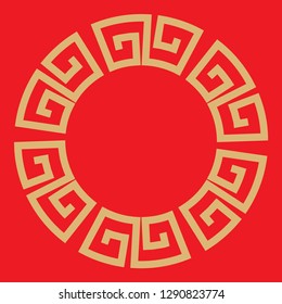 Chinese pattern frame. Chinese Style. Line vector. Isolate on red background.