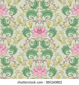 Chinese pattern with lotus flowers. Seamless vector ornaments in traditional style. National ornamental motives.