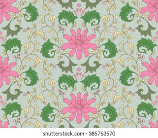 Chinese pattern with lotus flowers. Seamless vector ornaments in traditional style. National ornamental motives.