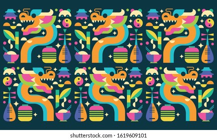 Chinese Pattern. Chinese New Year. Seamless Pattern. Dragon Vector.