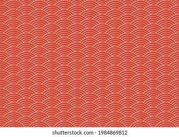 Chinese pattern, oriental background for the new year, Japanese waves of red with gold.