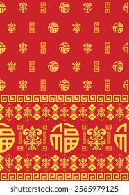 Chinese pattern oriental for New Year on red color background. vector illustration
